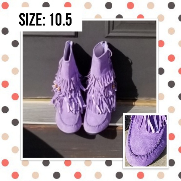 Confortview Shoes - Lavender Fringe Moccasins Booties